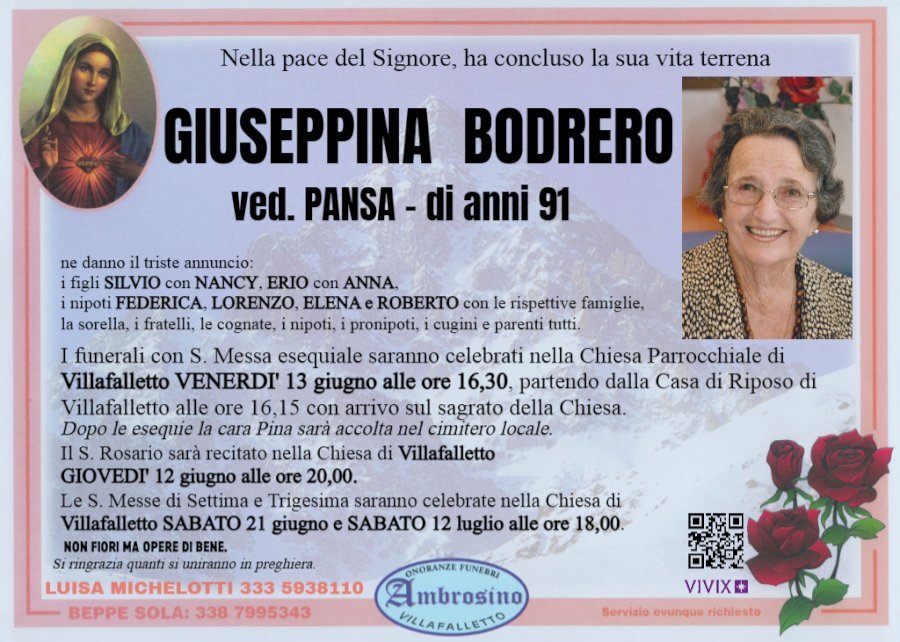 Manifesto di GIUSEPPINA BODRERO ved. PANSA