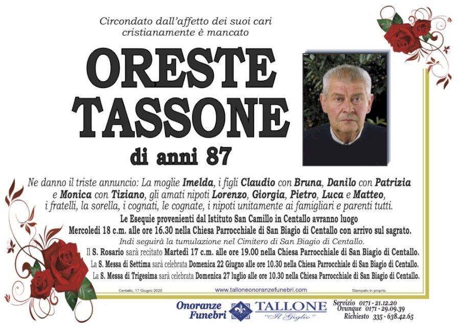 Manifesto di ORESTE TASSONE Manifesto di ORESTE TASSONE