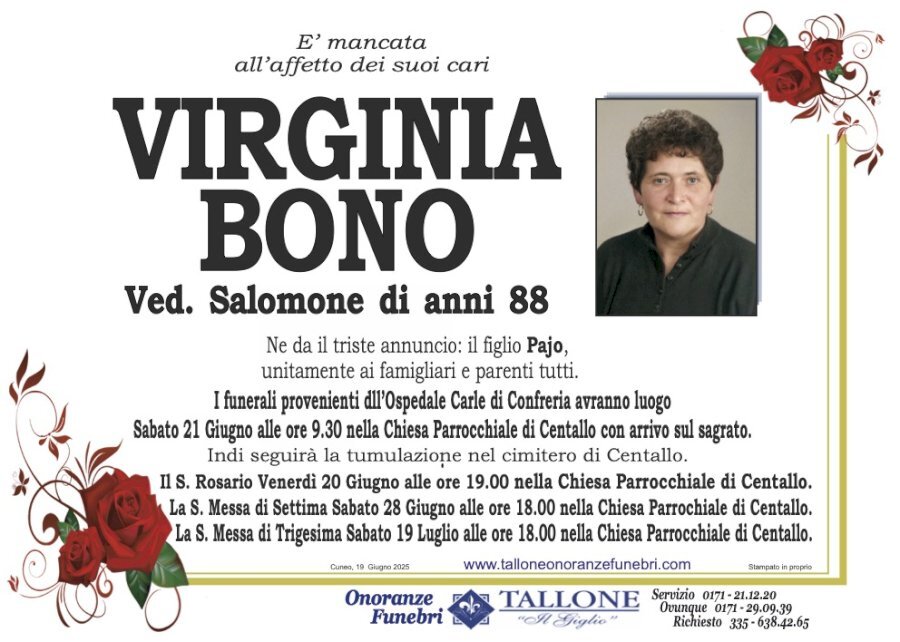 Manifesto di VIRGINIA BONO ved. SALOMONE