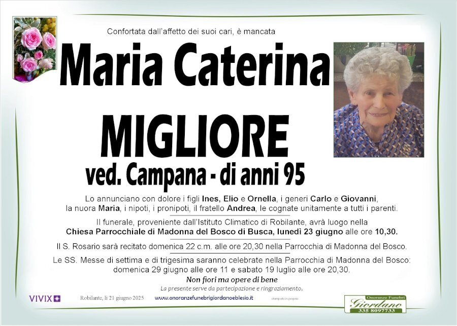 Manifesto di MARIA CATERINA MIGLIORE ved. CAMPANA Manifesto di MARIA CATERINA MIGLIORE ved. CAMPANA