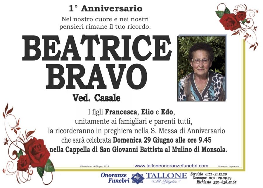 Manifesto di BEATRICE BRAVO ved. CASALE Manifesto di BEATRICE BRAVO ved. CASALE