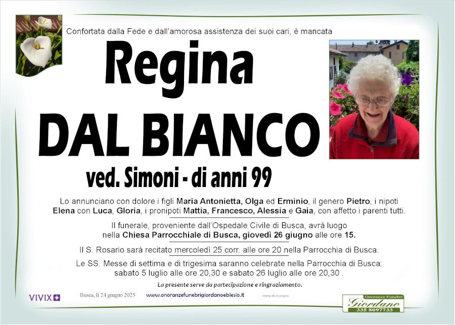 Manifesto di REGINA DAL BIANCO ved. SIMONI Manifesto di REGINA DAL BIANCO ved. SIMONI