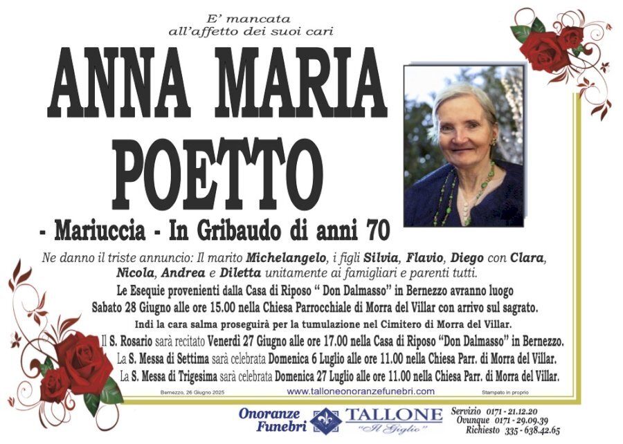 Manifesto di ANNA MARIA POETTO "MARIUCCIA" in GRIBAUDO Manifesto di ANNA MARIA POETTO "MARIUCCIA" in GRIBAUDO