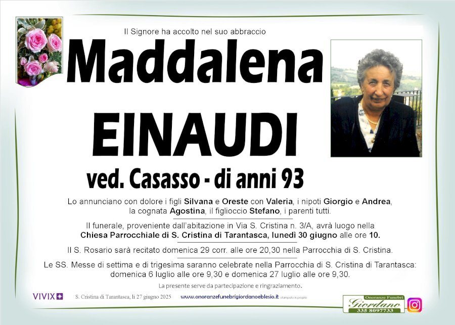 Manifesto di MADDALENA EINAUDI ved. CASASSO Manifesto di MADDALENA EINAUDI ved. CASASSO