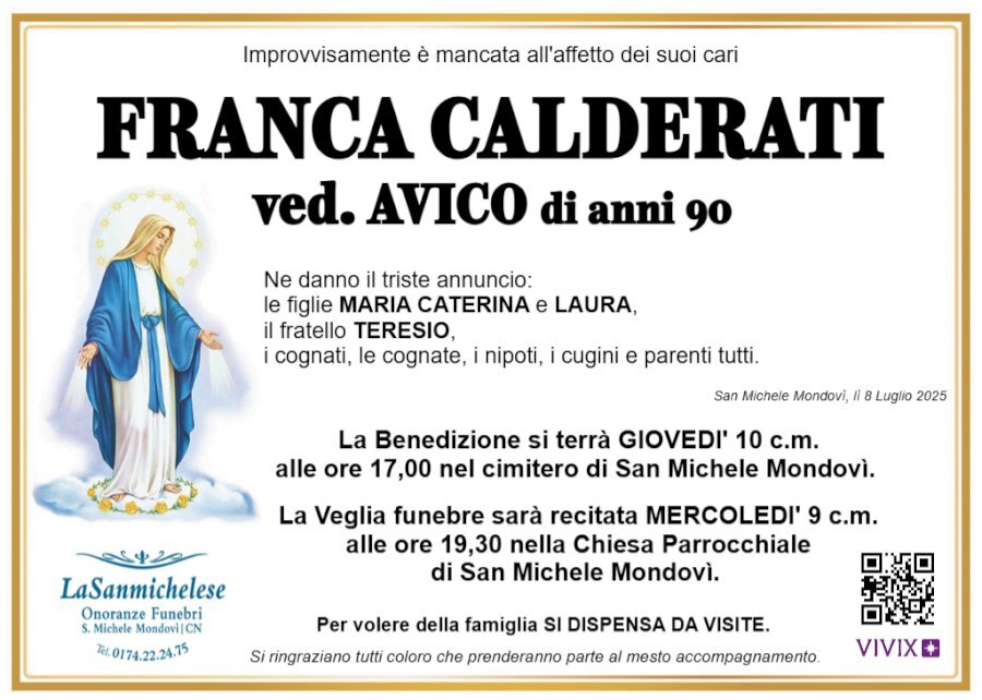 Manifesto di FRANCA CALDERATI ved. AVICO Manifesto di FRANCA CALDERATI ved. AVICO