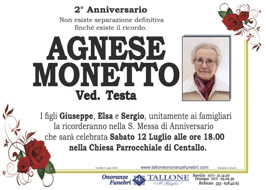Manifesto di AGNESE MONETTO ved. TESTA Manifesto di AGNESE MONETTO ved. TESTA