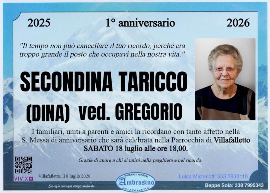 Manifesto di SECONDINA TARICCO ved. GREGORIO