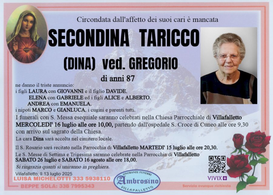 Manifesto di SECONDINA TARICCO ved. GREGORIO Manifesto di SECONDINA TARICCO ved. GREGORIO