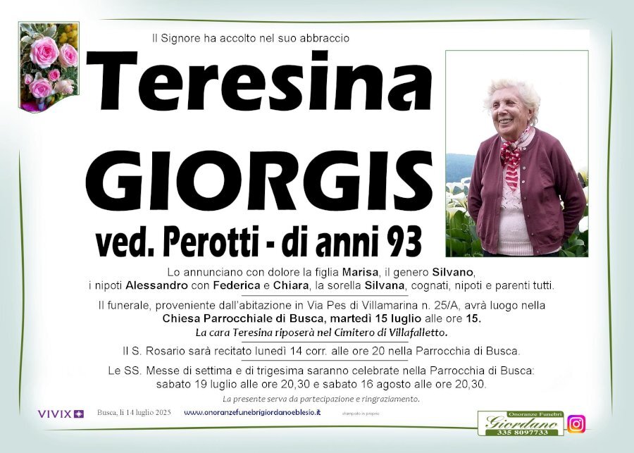 Manifesto di TERESINA GIORGIS ved. PEROTTI Manifesto di TERESINA GIORGIS ved. PEROTTI