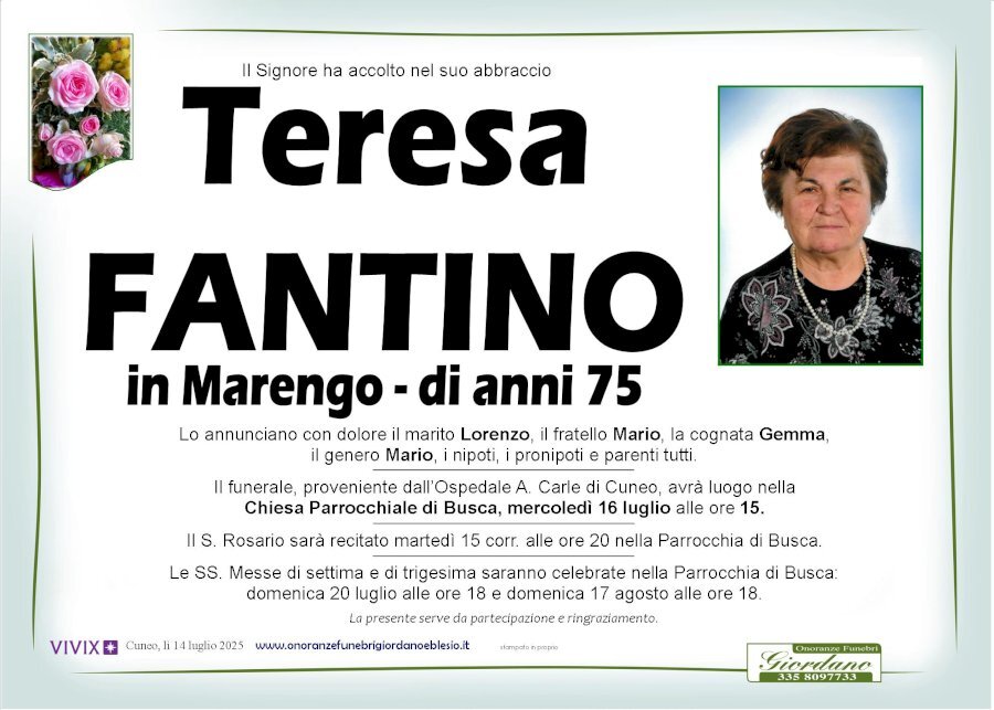 Manifesto di TERESA FANTINO in MARENGO Manifesto di TERESA FANTINO in MARENGO