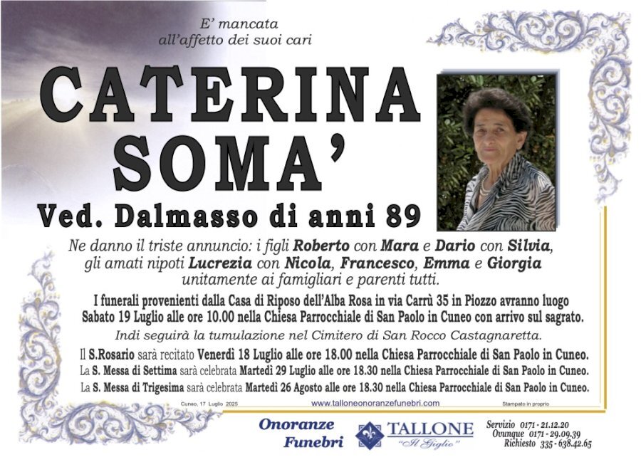 Manifesto di CATERINA SOMÀ ved. DALMASSO Manifesto di CATERINA SOMÀ ved. DALMASSO