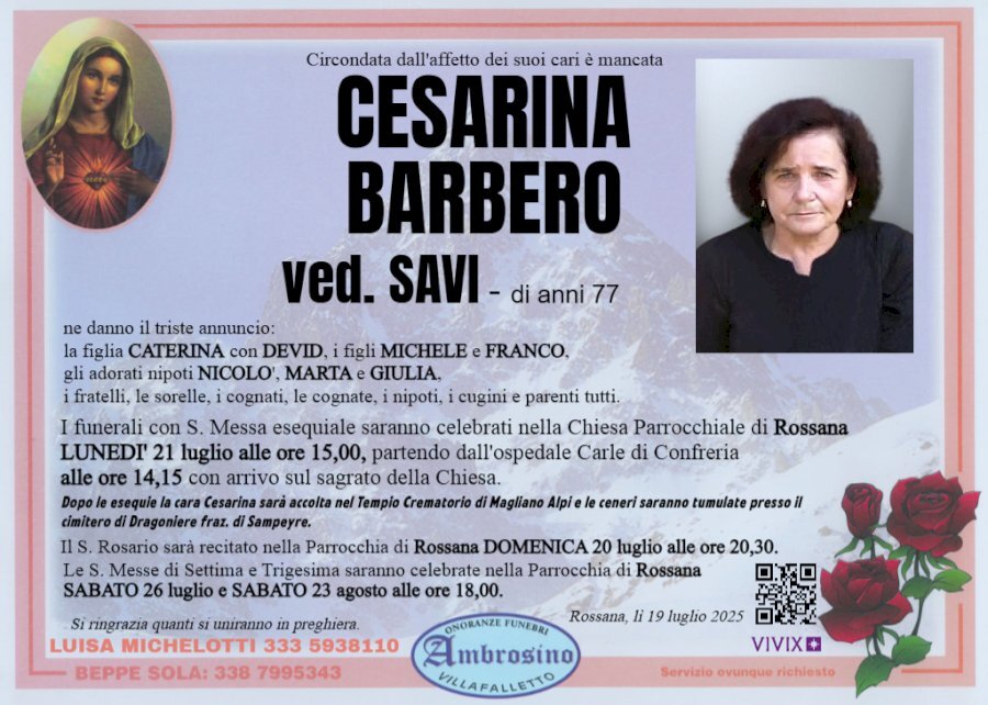 Manifesto di CESARINA BARBERO ved. SAVI Manifesto di CESARINA BARBERO ved. SAVI