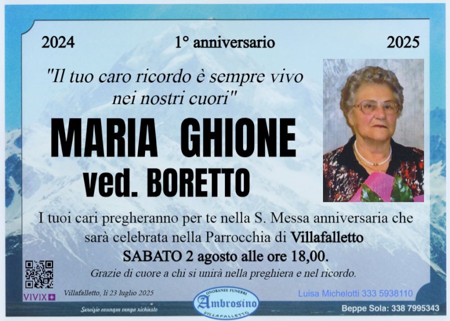 Manifesto di MARIA GHIONE ved. BORETTO