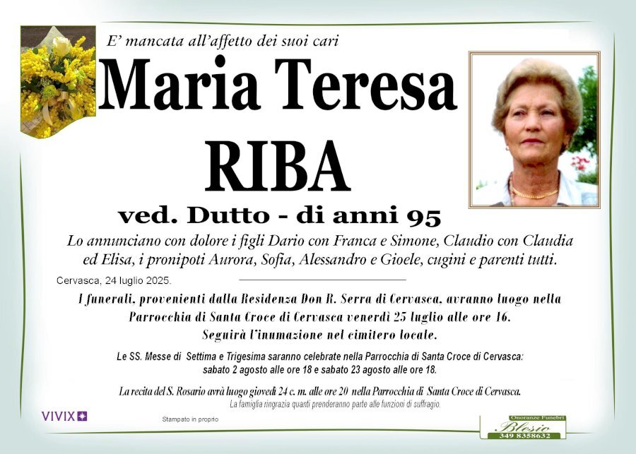 Manifesto di MARIA TERESA RIBA ved. DUTTO Manifesto di MARIA TERESA RIBA ved. DUTTO