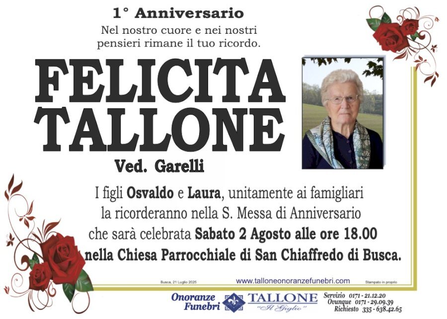 Manifesto di FELICITA TALLONE ved. GARELLI Manifesto di FELICITA TALLONE ved. GARELLI