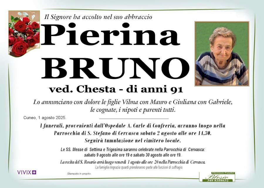 Manifesto di PIERINA BRUNO ved. CHESTA Manifesto di PIERINA BRUNO ved. CHESTA