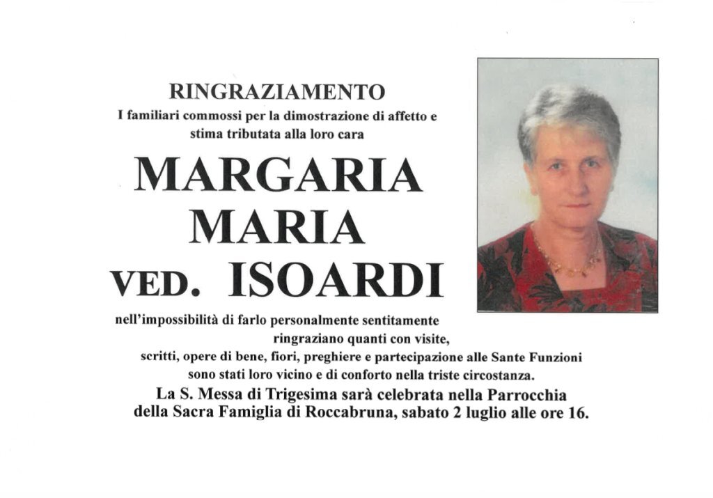 Manifesto di MARIA MARGARIA ved. ISOARDI