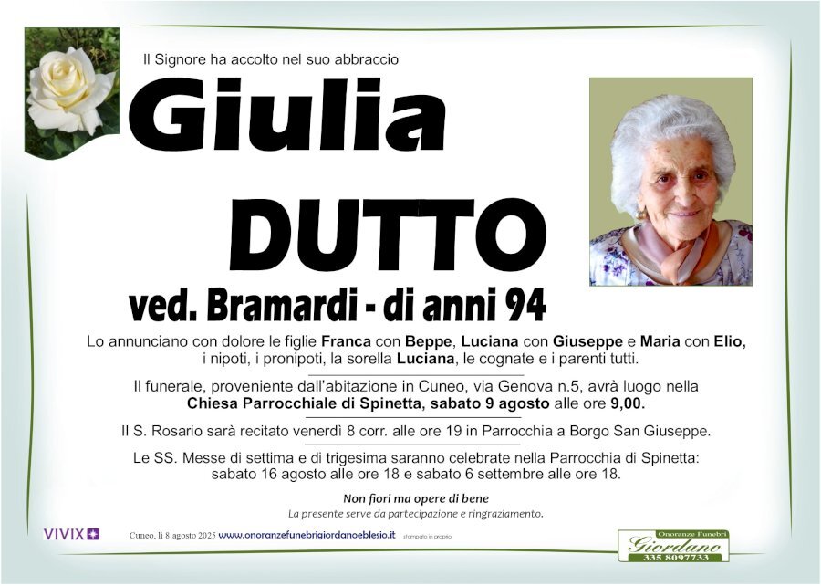 Manifesto di GIULIA DUTTO ved. BRAMARDI Manifesto di GIULIA DUTTO ved. BRAMARDI