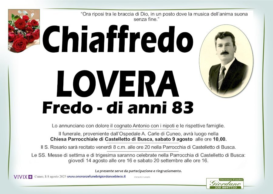 Manifesto di CHIAFFREDO LOVERA "FREDO" Manifesto di CHIAFFREDO LOVERA "FREDO"