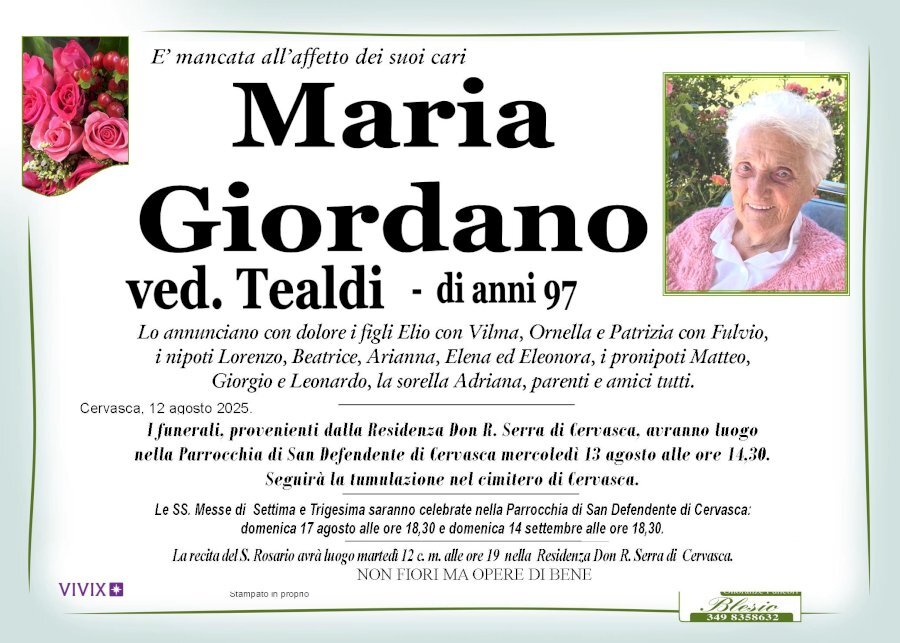 Manifesto di MARIA GIORDANO ved. TEALDI