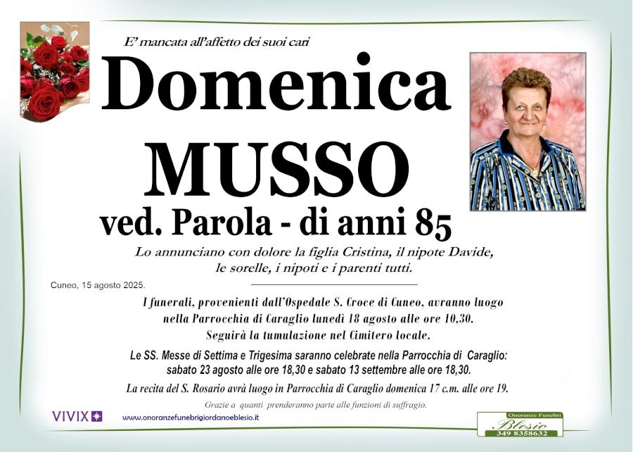 Manifesto di DOMENICA MUSSO ved. PAROLA