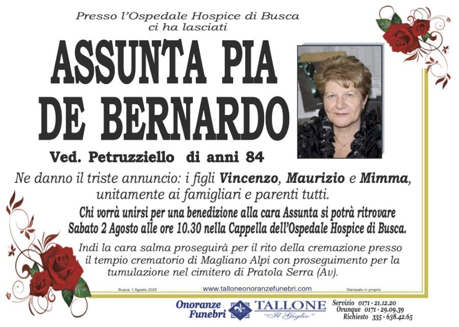 Manifesto di ASSUNTA PIA DE BERNARDO ved. PETRUZZIELLO Manifesto di ASSUNTA PIA DE BERNARDO ved. PETRUZZIELLO