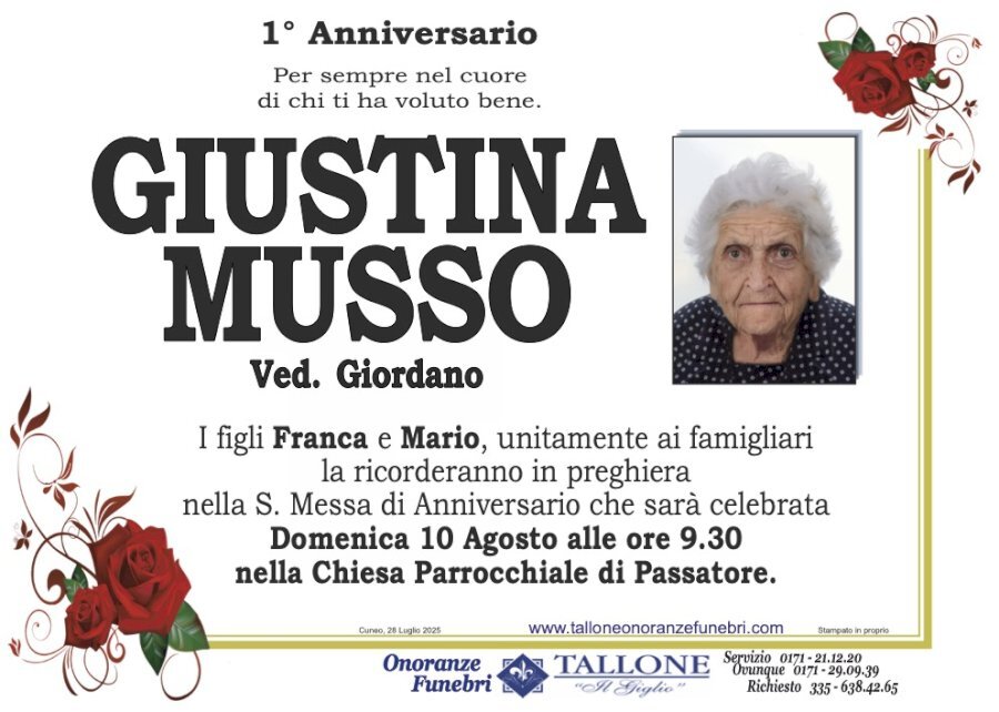 Manifesto di GIUSTINA MUSSO ved. GIORDANO Manifesto di GIUSTINA MUSSO ved. GIORDANO