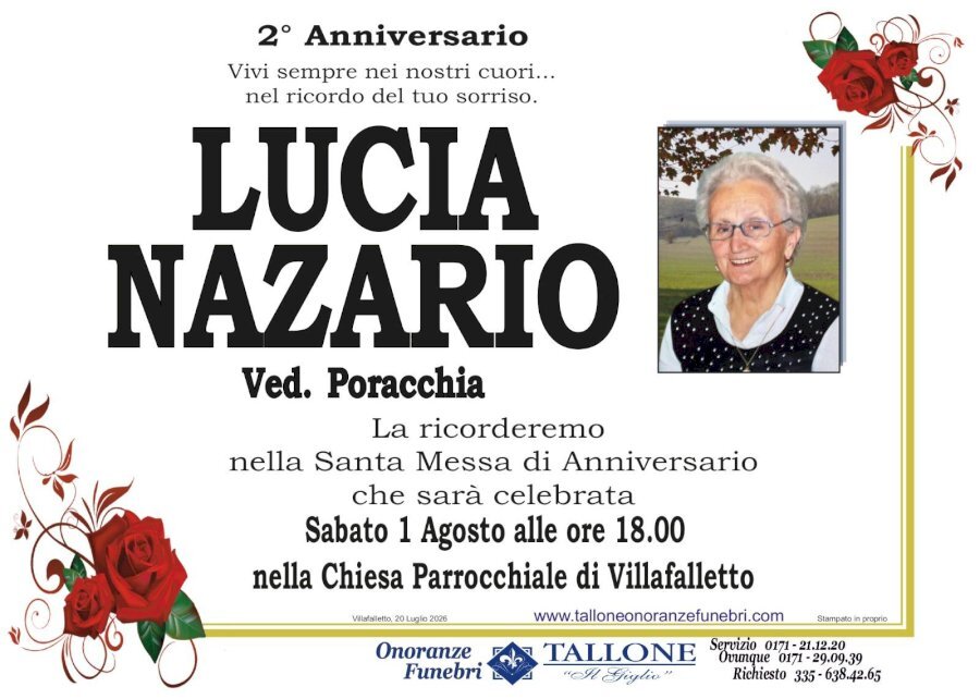 Manifesto di LUCIA NAZARIO ved. PORACCHIA