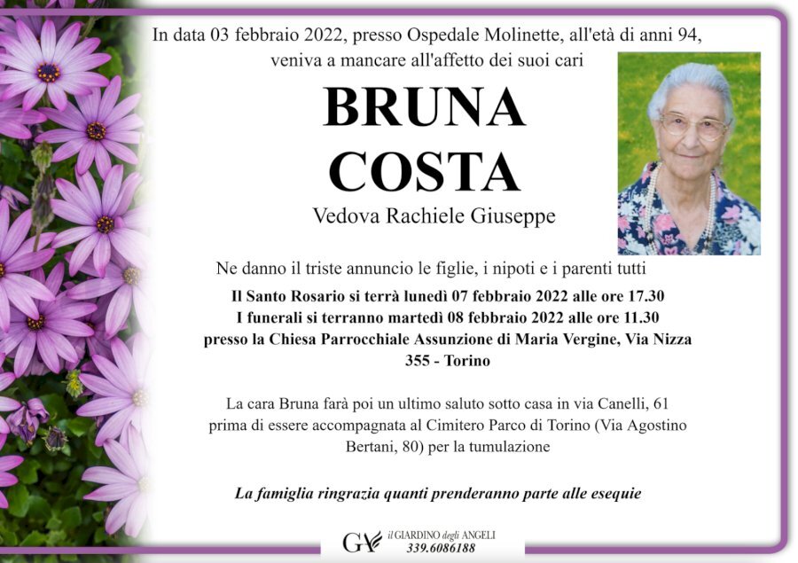 Manifesto di BRUNA COSTA ved. GIUSEPPE RACHIELE Manifesto di BRUNA COSTA ved. GIUSEPPE RACHIELE