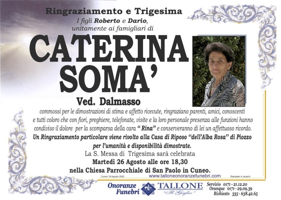 Manifesto di CATERINA SOMA' ved. DALMASSO