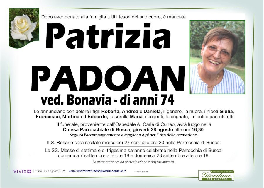 Manifesto di PATRIZIA PADOAN ved. BONAVIA Manifesto di PATRIZIA PADOAN ved. BONAVIA