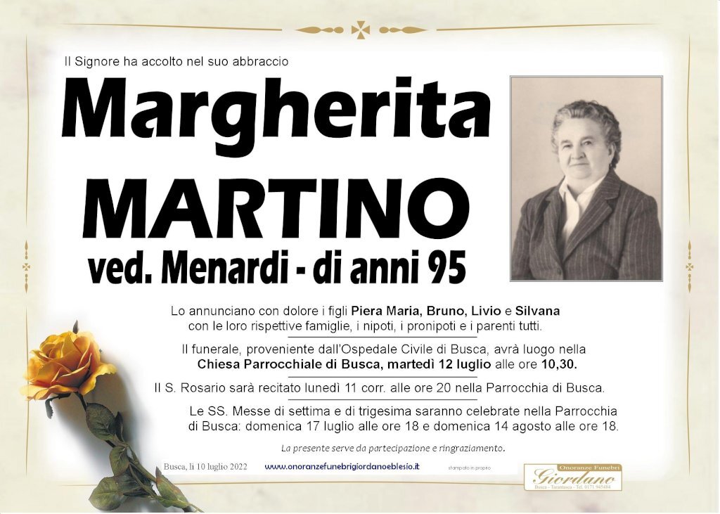 Manifesto di MARGHERITA MARTINO ved. MENARDI