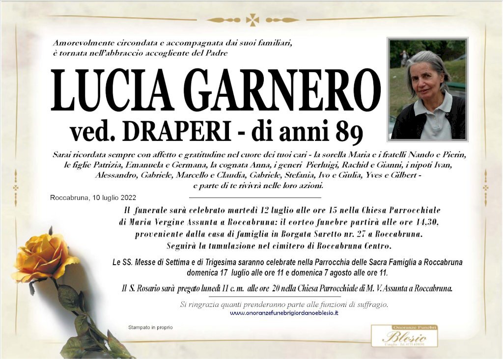Manifesto di LUCIA GARNERO ved. DRAPERI