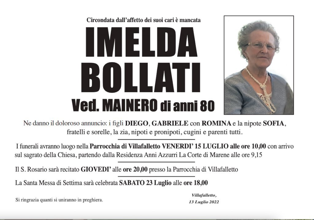 Manifesto di IMELDA BOLLATI ved. MAINERO