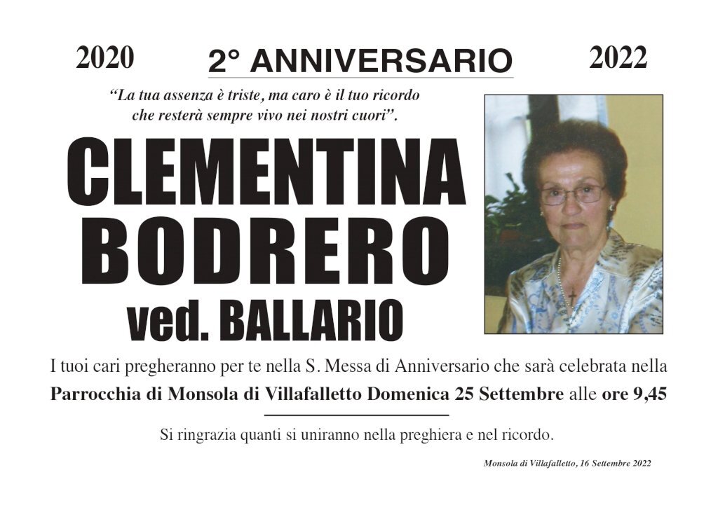 Manifesto di CLEMENTINA BODRERO ved. BALLARIO
