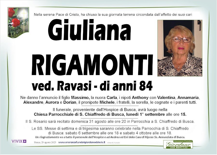 Manifesto di GIULIANA RIGAMONTI ved. RAVASI Manifesto di GIULIANA RIGAMONTI ved. RAVASI