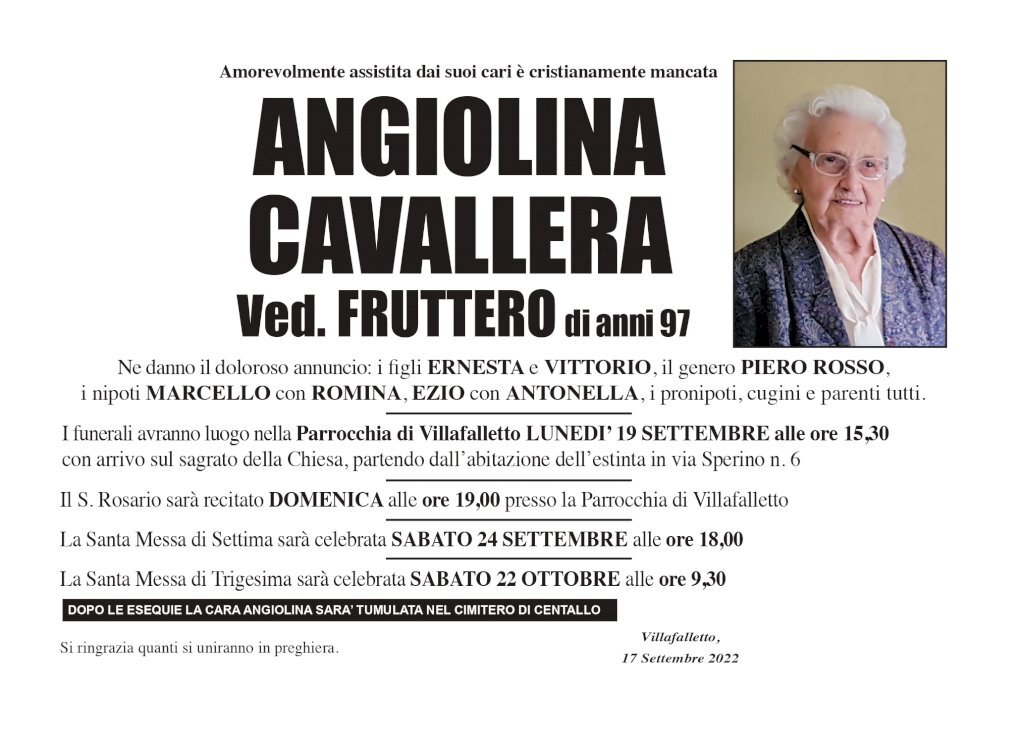 Manifesto di ANGIOLINA CAVALLERA ved. FRUTTERO