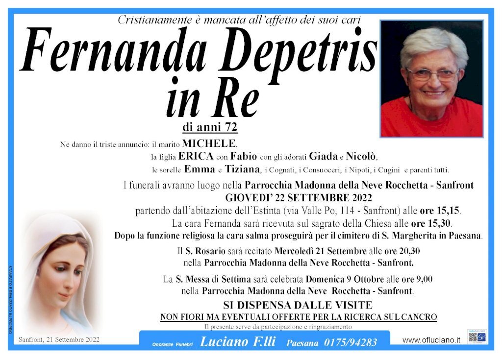 Manifesto di FERNANDA DEPETRIS in RE