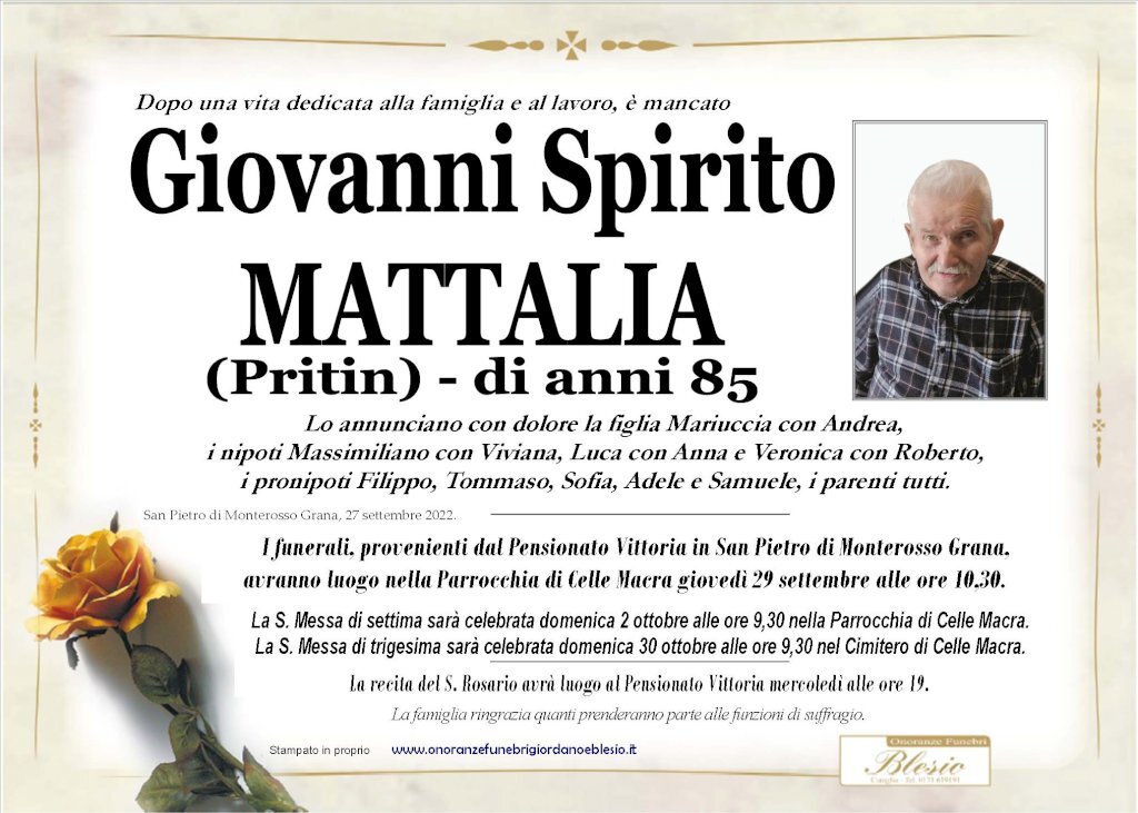 Manifesto di GIOVANNI SPIRITO MATTALIA