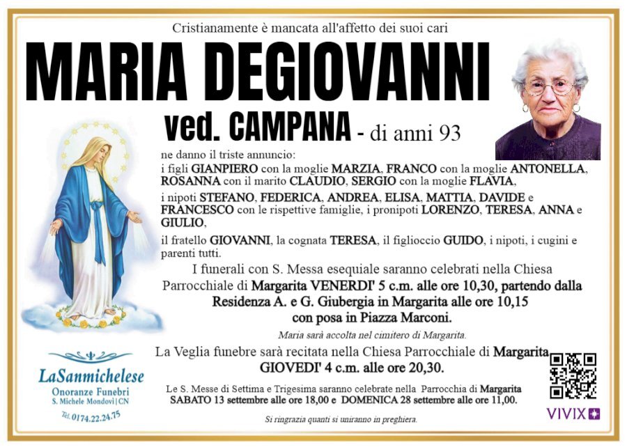 Manifesto di MARIA DEGIOVANNI ved. CAMPANA Manifesto di MARIA DEGIOVANNI ved. CAMPANA
