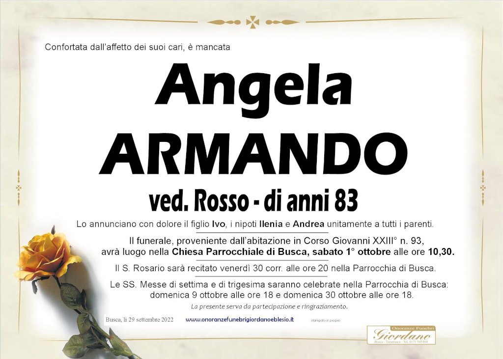 Manifesto di ANGELA ARMANDO ved. ROSSO