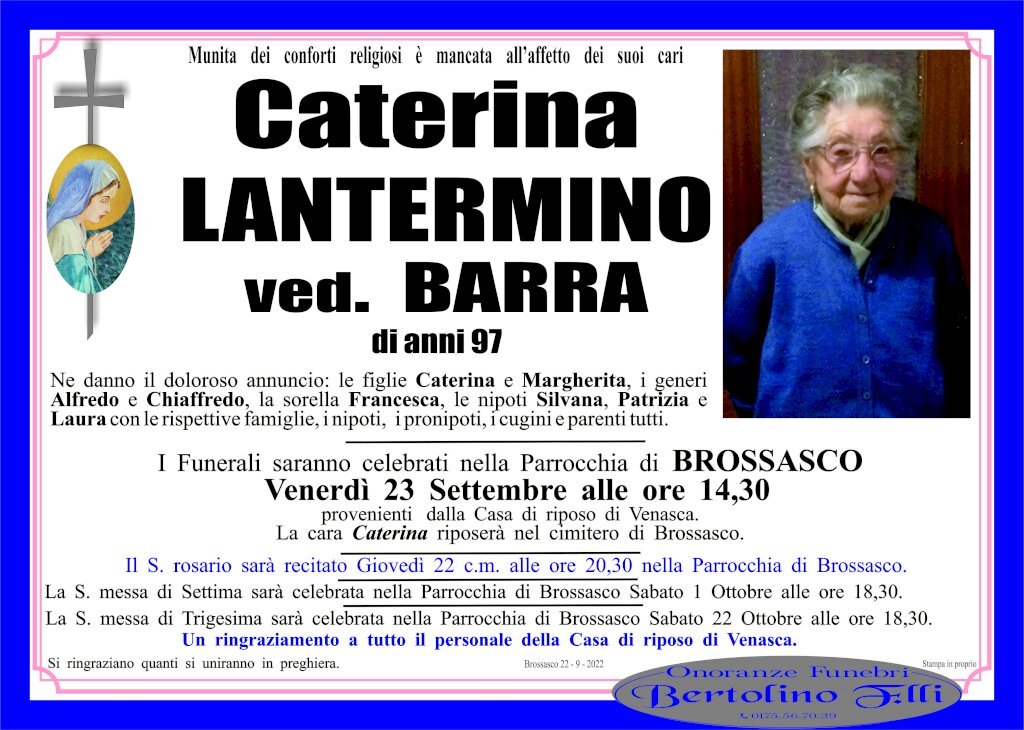 Manifesto di CATERINA LANTERMINO ved. BARRA