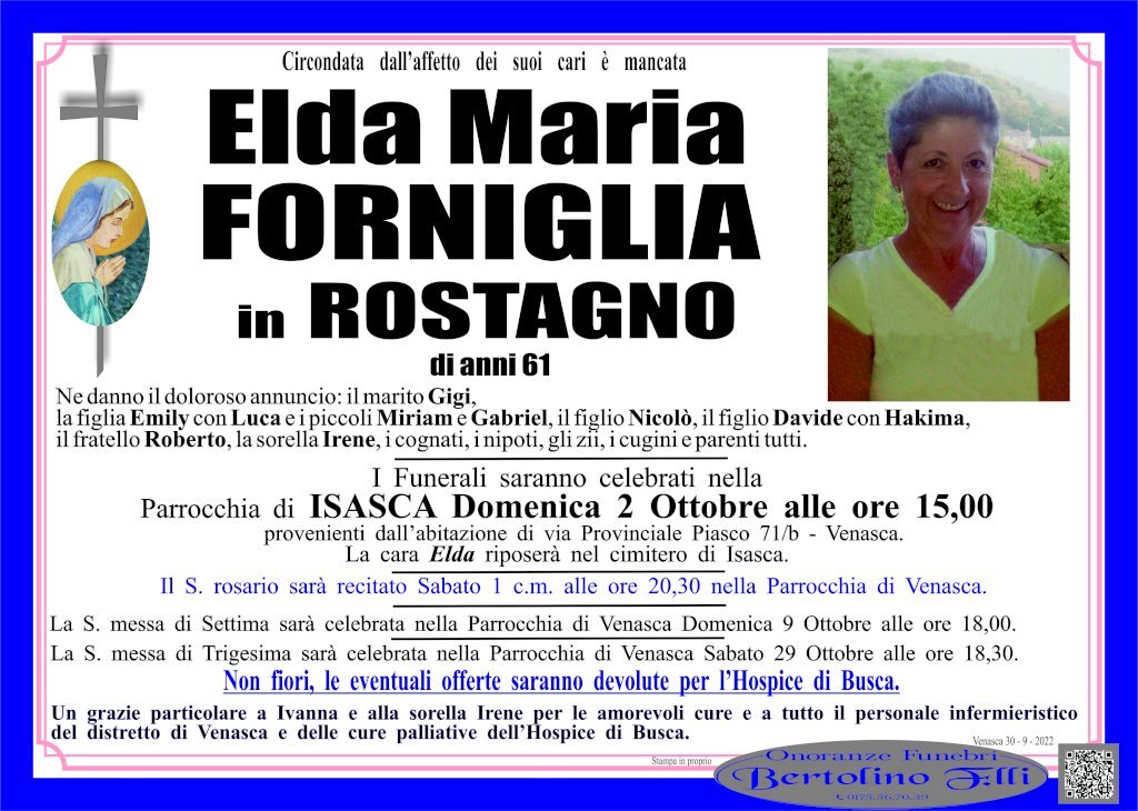 Manifesto di ELDA MARIA FORNIGLIA in ROSTAGNO