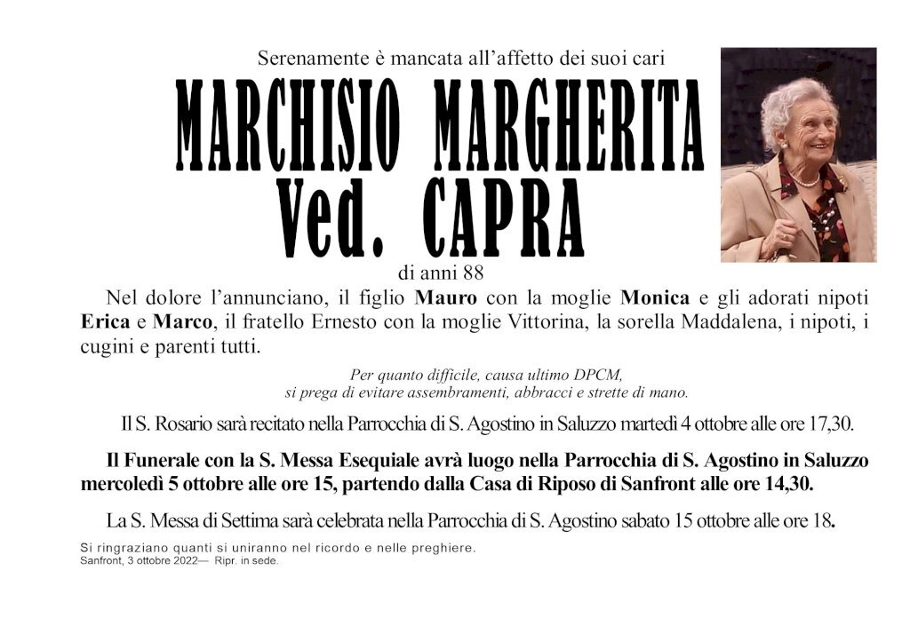 Manifesto di MARGHERITA MARCHISIO ved. CAPRA