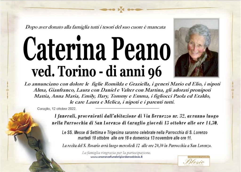 Manifesto di CATERINA PEANO ved. TORINO