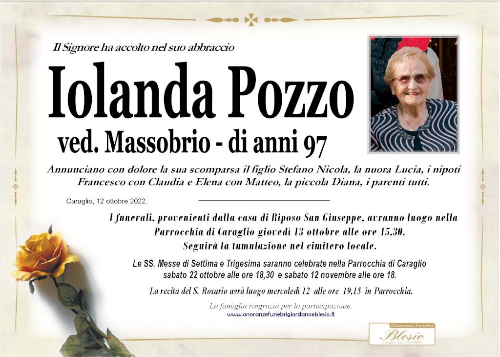 Manifesto di IOLANDA POZZO ved. MASSOBRIO