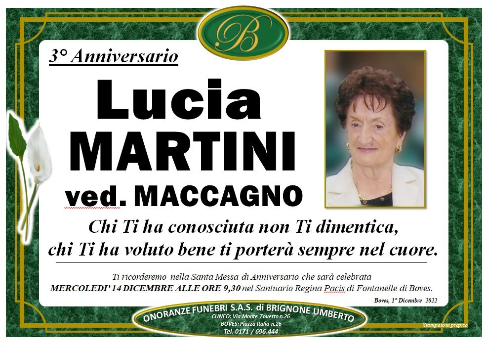 Manifesto di LUCIA MARTINI ved. MACCAGNO