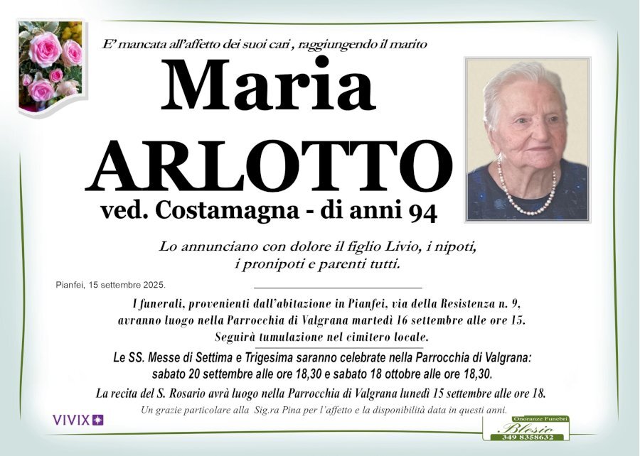 Manifesto di MARIA ARLOTTO ved. COSTAMAGNA