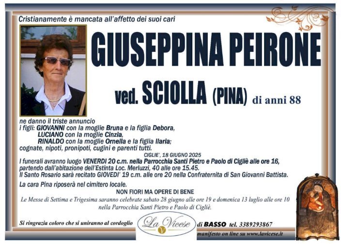 Manifesto di GIUSEPPINA PEIRONE "PINA" Manifesto di GIUSEPPINA PEIRONE "PINA"