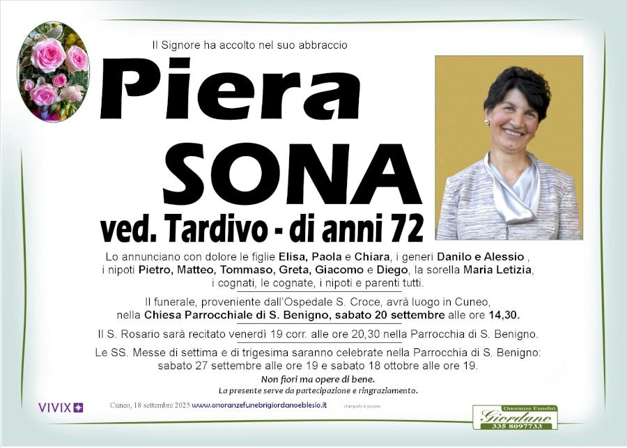 Manifesto di PIERA SONA ved. TARDIVO